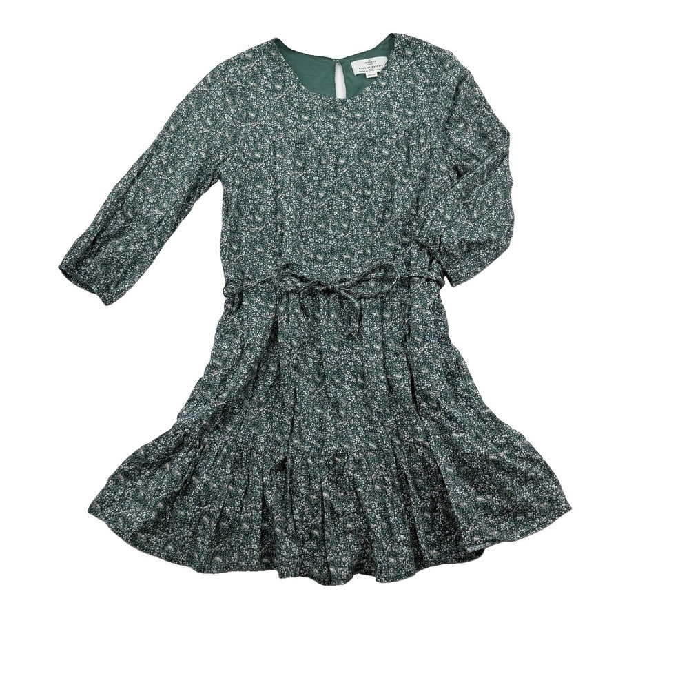 Trovata Birds Of Paradis Nia Dress  Sz M Green‎ Moss Ditsy Floral Short Tiered